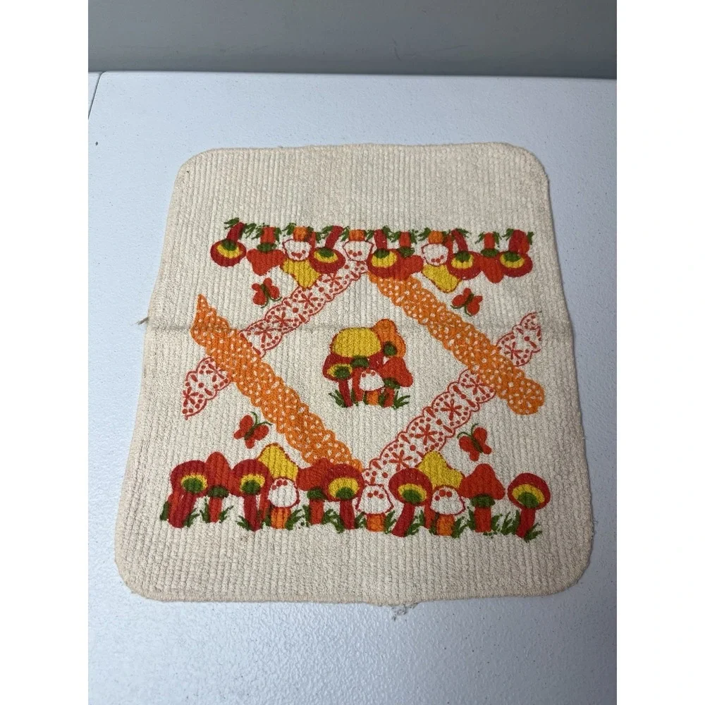 Tg Mushroom Dish Cloth Rag Kitchen‎ Orange Read Yellow Retro MCM Lot Of 3